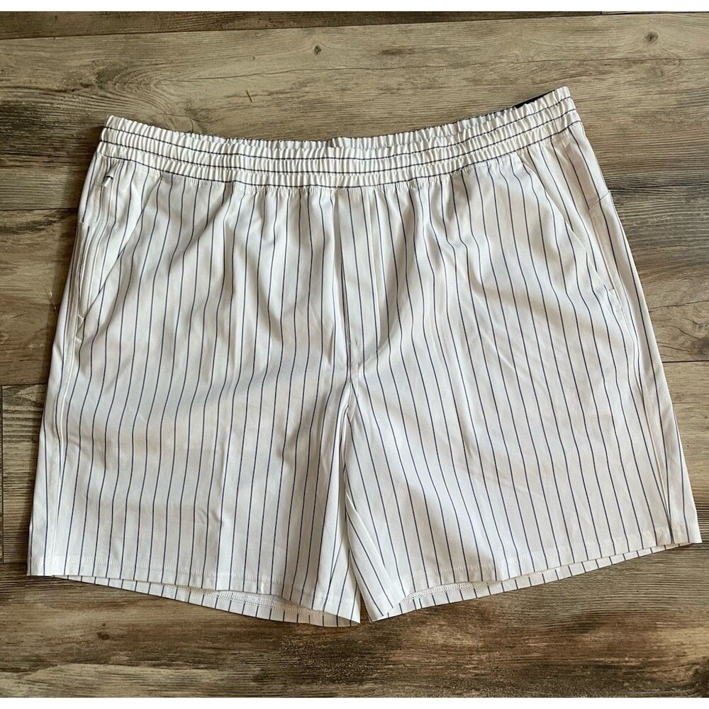 VRST Mens 7" All-In Lined Shorts XXL White Blue Pinstripe Quick Dry UPF 50+ NWT